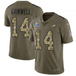 Eagles #14 Kenneth Gainwell Olive/Camo Super Bowl LVII Patch Men's Stitched NFL Limited 2017 Salute To Service Jersey