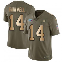 Eagles #14 Kenneth Gainwell Olive/Gold Super Bowl LVII Patch Men's Stitched NFL Limited 2017 Salute To Service Jersey
