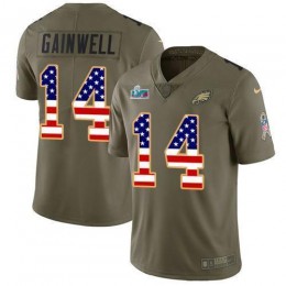 Eagles #14 Kenneth Gainwell Olive/USA Flag Super Bowl LVII Patch Men's Stitched NFL Limited 2017 Salute To Service Jersey