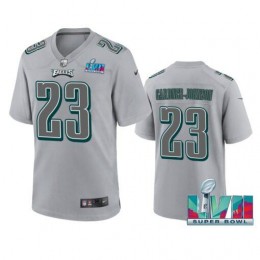 Eagles #23 C.J. Gardner-Johnson Men's Super Bowl LVII Patch Atmosphere Fashion Game Jersey – Gray