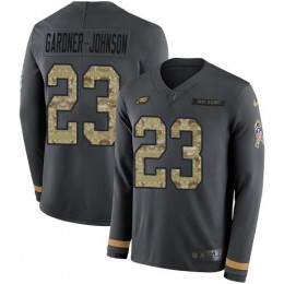 Eagles #23 C.J. Gardner-Johnson Anthracite Salute To Service Men's Stitched NFL Limited Therma Long Sleeve Jersey