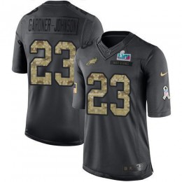 Eagles #23 C.J. Gardner-Johnson Black Super Bowl LVII Patch Men's Stitched NFL Limited 2016 Salute To Service Jersey
