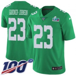 Eagles #23 C.J. Gardner-Johnson Green Super Bowl LVII Patch Men's Stitched NFL Limited Rush 100th Season Jersey