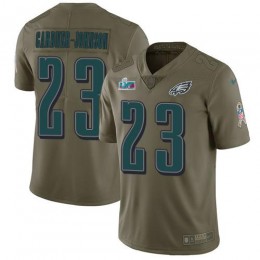 Eagles #23 C.J. Gardner-Johnson Olive Super Bowl LVII Patch Men's Stitched NFL Limited 2017 Salute To Service Jersey