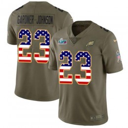 Eagles #23 C.J. Gardner-Johnson Olive/USA Flag Super Bowl LVII Patch Men's Stitched NFL Limited 2017 Salute To Service Jersey