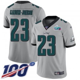 Eagles #23 C.J. Gardner-Johnson Silver Super Bowl LVII Patch Men's Stitched NFL Limited Inverted Legend 100th Season Jersey