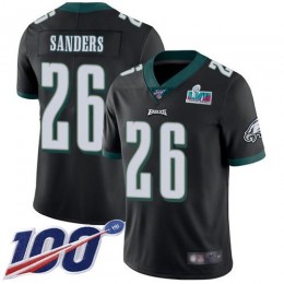 Eagles #26 Miles Sanders Black Super Bowl LVII Patch Alternate Men's Stitched NFL 100th Season Vapor Limited Jersey