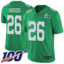Eagles #26 Miles Sanders Green Super Bowl LVII Patch Men's Stitched NFL Limited Rush 100th Season Jersey