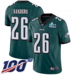 Eagles #26 Miles Sanders Green Team Color Super Bowl LVII Patch Men's Stitched NFL 100th Season Vapor Limited Jersey