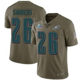 Eagles #26 Miles Sanders Olive Super Bowl LVII Patch Men's Stitched NFL Limited 2017 Salute To Service Jersey
