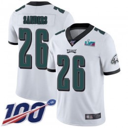 Eagles #26 Miles Sanders White Super Bowl LVII Patch Men's Stitched NFL 100th Season Vapor Limited Jersey