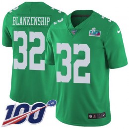 Eagles #32 Reed Blankenship Green Super Bowl LVII Patch Men's Stitched NFL Limited Rush 100th Season Jersey