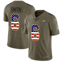 Eagles #6 DeVonta Smith Olive/USA Flag Men's Stitched NFL Limited 2017 Salute To Service Jersey