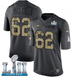 Eagles #62 Jason Kelce Black Super Bowl LII Men's Stitched NFL Limited 2016 Salute To Service Jersey