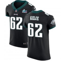 Eagles #62 Jason Kelce Black Super Bowl LVII Patch Alternate Men's Stitched NFL Vapor Untouchable Elite Jersey