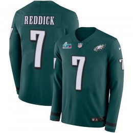 Eagles #7 Haason Reddick Green Team Color Super Bowl LVII Patch Men's Stitched NFL Limited Therma Long Sleeve Jersey