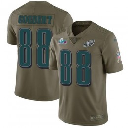 Eagles #88 Dallas Goedert Olive Super Bowl LVII Patch Men's Stitched NFL Limited 2017 Salute To Service Jersey