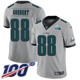 Eagles #88 Dallas Goedert Silver Super Bowl LVII Patch Men's Stitched NFL Limited Inverted Legend 100th Season Jersey