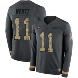 Philadelphia Eagles #11 Carson Wentz Anthracite Salute to Service Men's Stitched NFL Limited Therma Long Sleeve Jersey