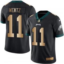 Philadelphia Eagles #11 Carson Wentz Black Men's Stitched NFL Limited Gold Rush Jersey