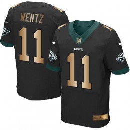 Philadelphia Eagles #11 Carson Wentz Black Alternate Men's Stitched NFL New Elite Gold Jersey