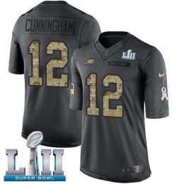 Philadelphia Eagles #12 Randall Cunningham Black Super Bowl LII Men's Stitched NFL Limited 2016 Salute To Service Jersey