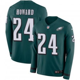 Philadelphia Eagles #24 Jordan Howard Midnight Green Team Color Men's Stitched NFL Limited Therma Long Sleeve Jersey