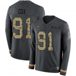 Philadelphia Eagles #91 Fletcher Cox Anthracite Salute to Service Men's Stitched NFL Limited Therma Long Sleeve Jersey