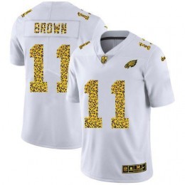 Philadelphia Eagles #11 A.J. Brown Men's Flocked Leopard Print Vapor Limited NFL Jersey White