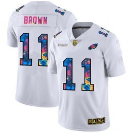 Philadelphia Eagles #11 A.J. Brown Men's White Multi-Color 2020 NFL Crucial Catch Limited NFL Jersey