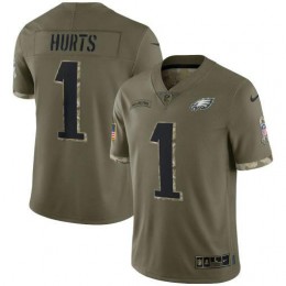 Philadelphia Eagles #1 Jalen Hurts Men's 2022 Salute To Service Limited Jersey – Olive