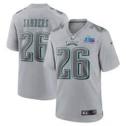 Philadelphia Eagles #26 Miles Sanders Men's Super Bowl LVII Patch Atmosphere Fashion Game Jersey – Gray