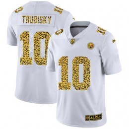 Steelers #10 Mitchell Trubisky Men's Flocked Leopard Print Vapor Limited NFL Jersey White