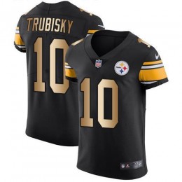 Steelers #10 Mitchell Trubisky Black Team Color Men's Stitched NFL Elite Gold Jersey
