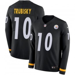 Steelers #10 Mitchell Trubisky Black Team Color Men's Stitched NFL Limited Therma Long Sleeve Jersey