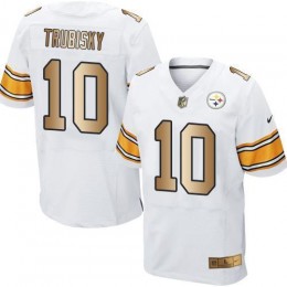 Steelers #10 Mitchell Trubisky White Men's Stitched NFL Elite Gold Jersey