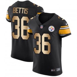 Steelers #36 Jerome Bettis Black Team Color Men's Stitched NFL Elite Gold Jersey