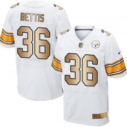 Steelers #36 Jerome Bettis White Men's Stitched NFL Elite Gold Jersey