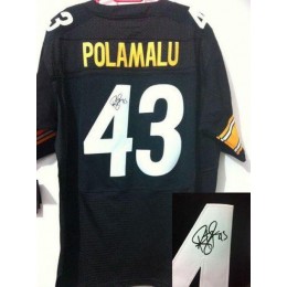 Steelers #43 Troy Polamalu Black Team Color Men's Stitched NFL Elite Autographed Jersey