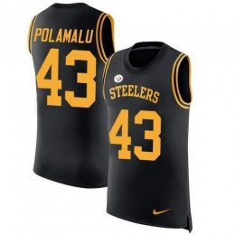 Steelers #43 Troy Polamalu Black Team Color Men's Stitched NFL Limited Rush Tank Top Jersey