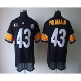 Steelers #43 Troy Polamalu Black Team Color With C Patch Men's Stitched NFL Elite Jersey