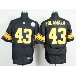 Steelers #43 Troy Polamalu Black(Gold No.) Men's Stitched NFL Elite Jersey