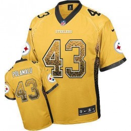 Steelers #43 Troy Polamalu Gold Men's Stitched NFL Elite Drift Fashion Jersey