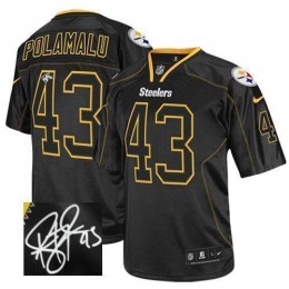 Steelers #43 Troy Polamalu Lights Out Black Men's Stitched NFL Elite Autographed Jersey