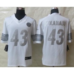 Steelers #43 Troy Polamalu White Men's Stitched NFL Limited Platinum Jersey