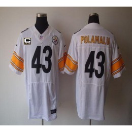 Steelers #43 Troy Polamalu White With C Patch Men's Stitched NFL Elite Jersey