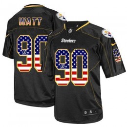 Steelers #90 T. J. Watt Black Men's Stitched NFL Elite USA Flag Fashion Jersey