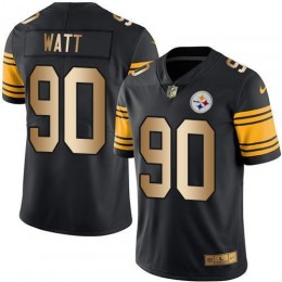 Steelers #90 T. J. Watt Black Men's Stitched NFL Limited Gold Rush Jersey