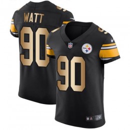Steelers #90 T. J. Watt Black Team Color Men's Stitched NFL Elite Gold Jersey
