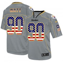 Steelers #90 T. J. Watt Grey Men's Stitched NFL Elite USA Flag Fashion Jersey